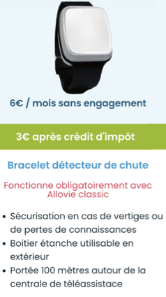 Bracelet détecteur de chute avec prix mensuel.