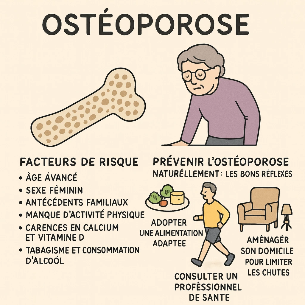 Infographie sur les risques et prévention de l'ostéoporose.