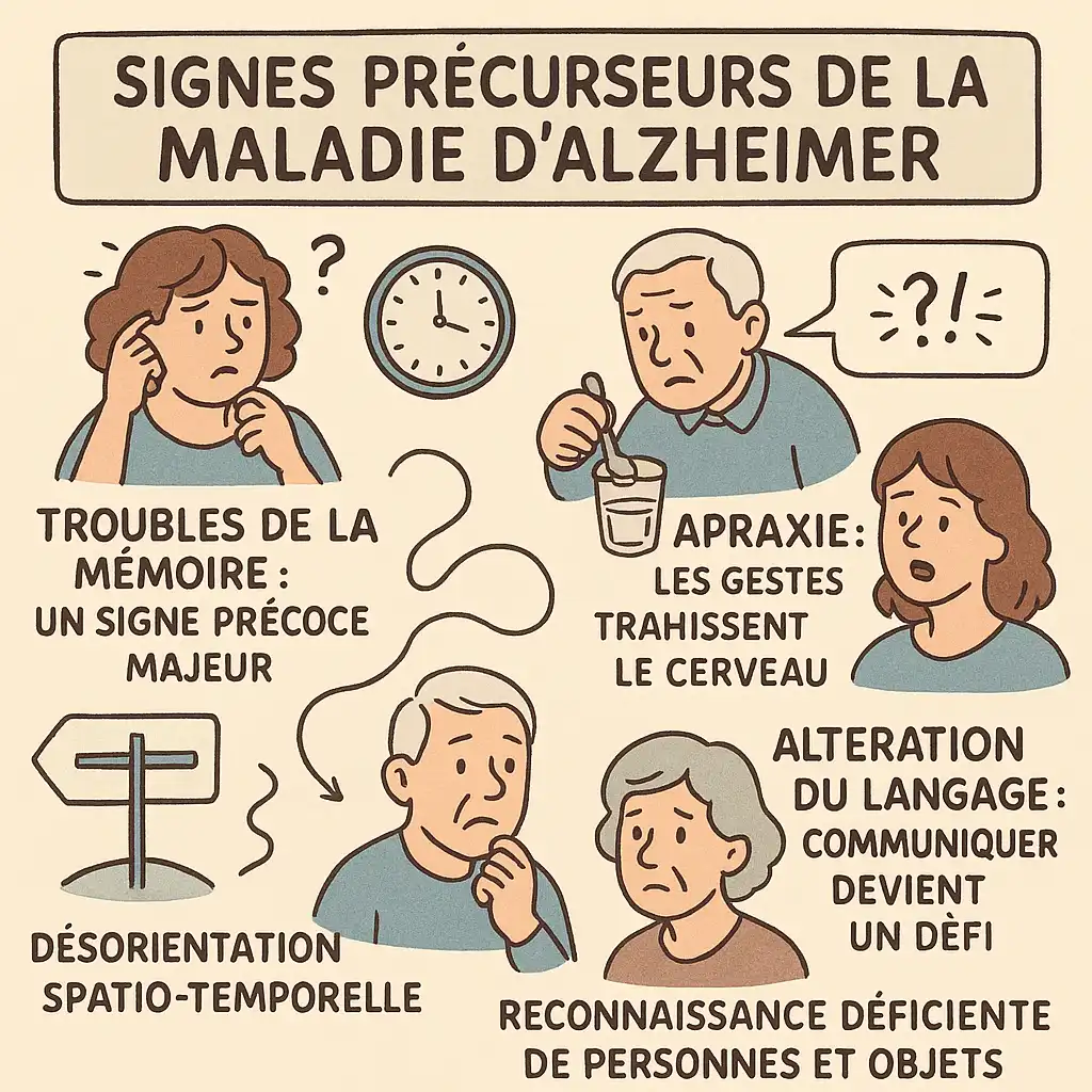 Signes précoces de la maladie d'Alzheimer illustrés.