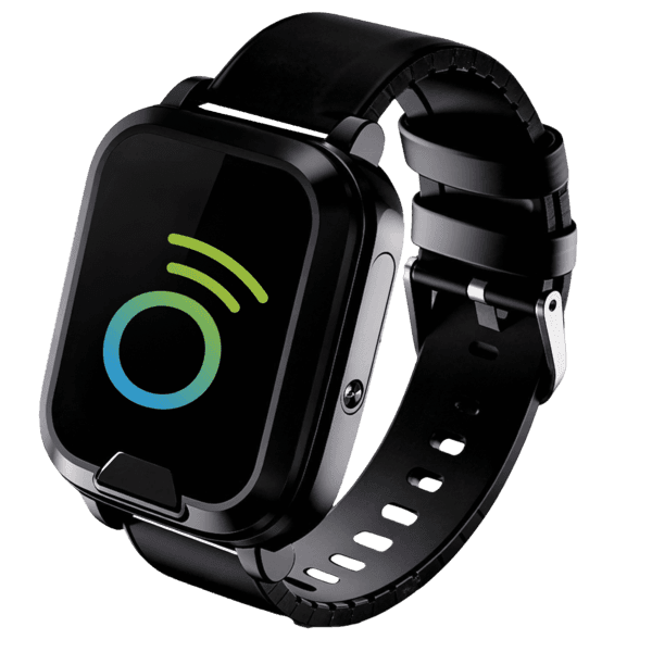 Montre connectée noire avec écran numérique.