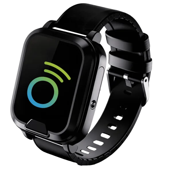 Montre connectée noire avec écran numérique.